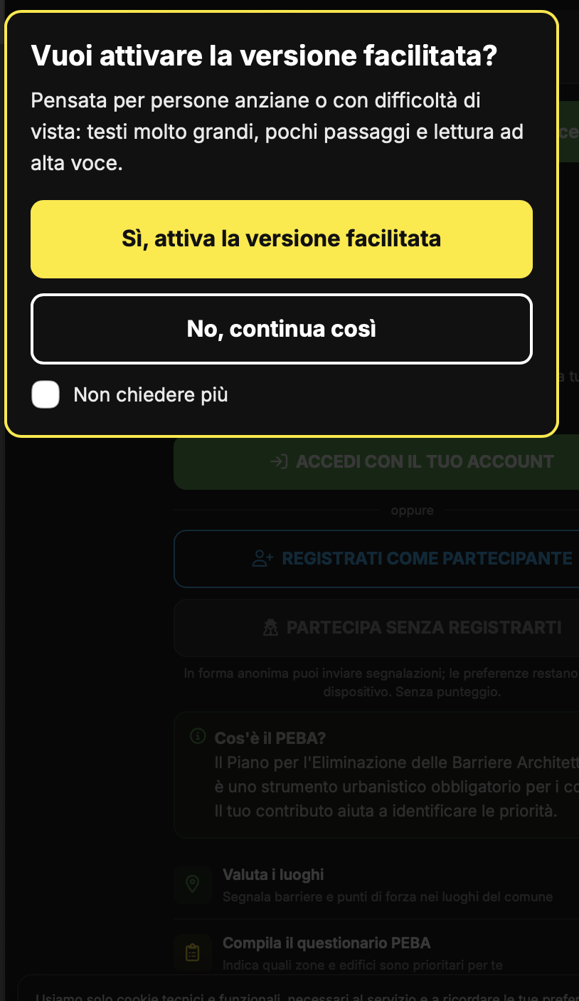 Finestra di attivazione della Versione facile